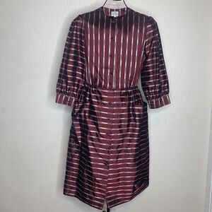 Vintage Star of Siam Maroon Striped 100% Handwoven Silk Dress Pockets Size 12